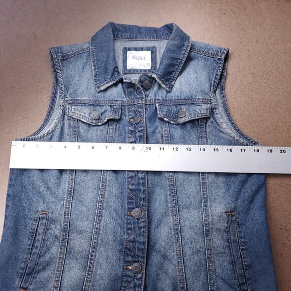 Mudd Denim Vest Junior L (Women XS/S) Blue Frayed Hem Streetwear Grunge Retro - Picture 7 of 11